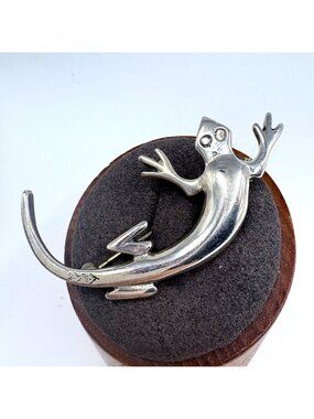 VTG Solid Sterling Silver 925 Lizard Design Pin Brooch Size 2" Length